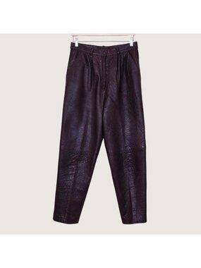 Vtg Leather Pants S/M 27 Brown Burgundy Pleated High Waiste Tapered Canada Indie